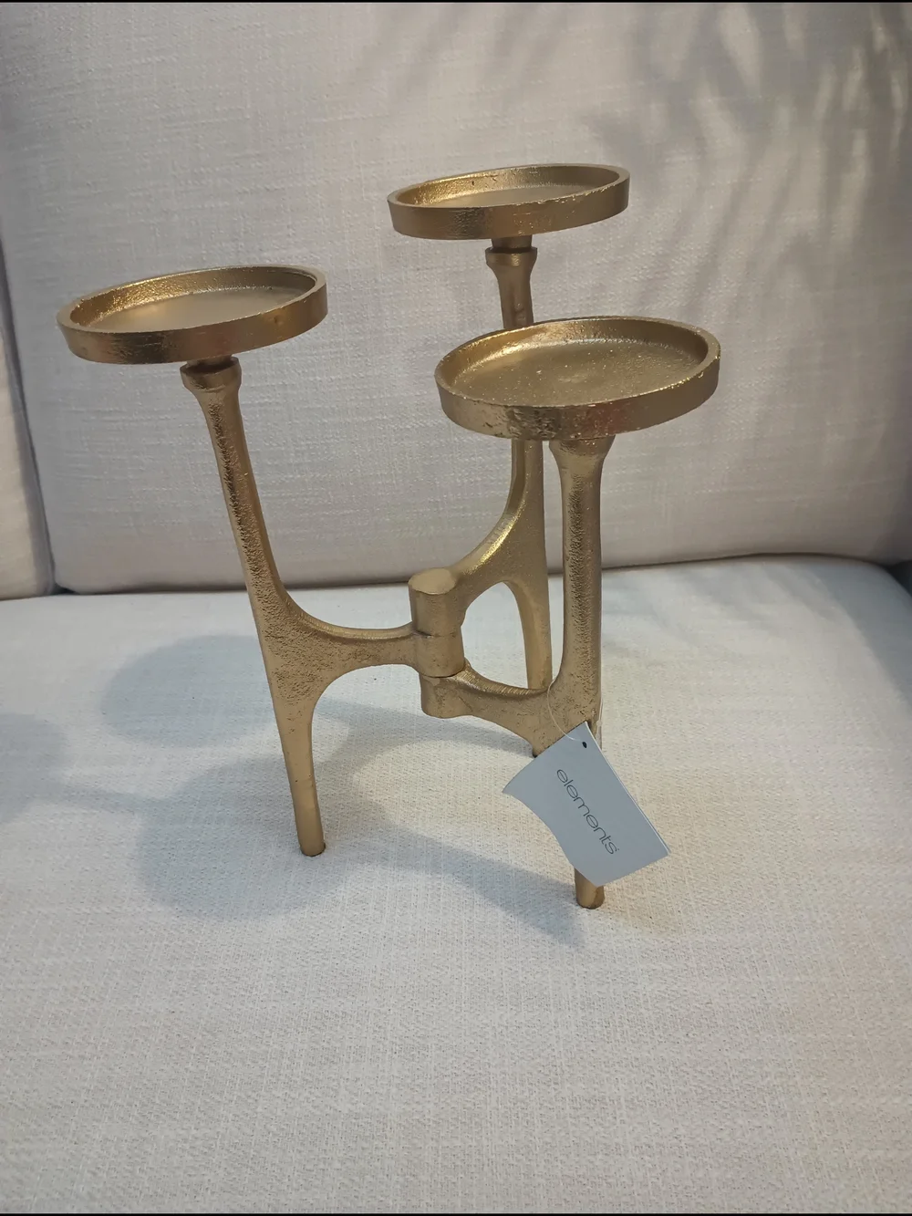 Elements Antique Gold Three-Platform Metal Candle Stand